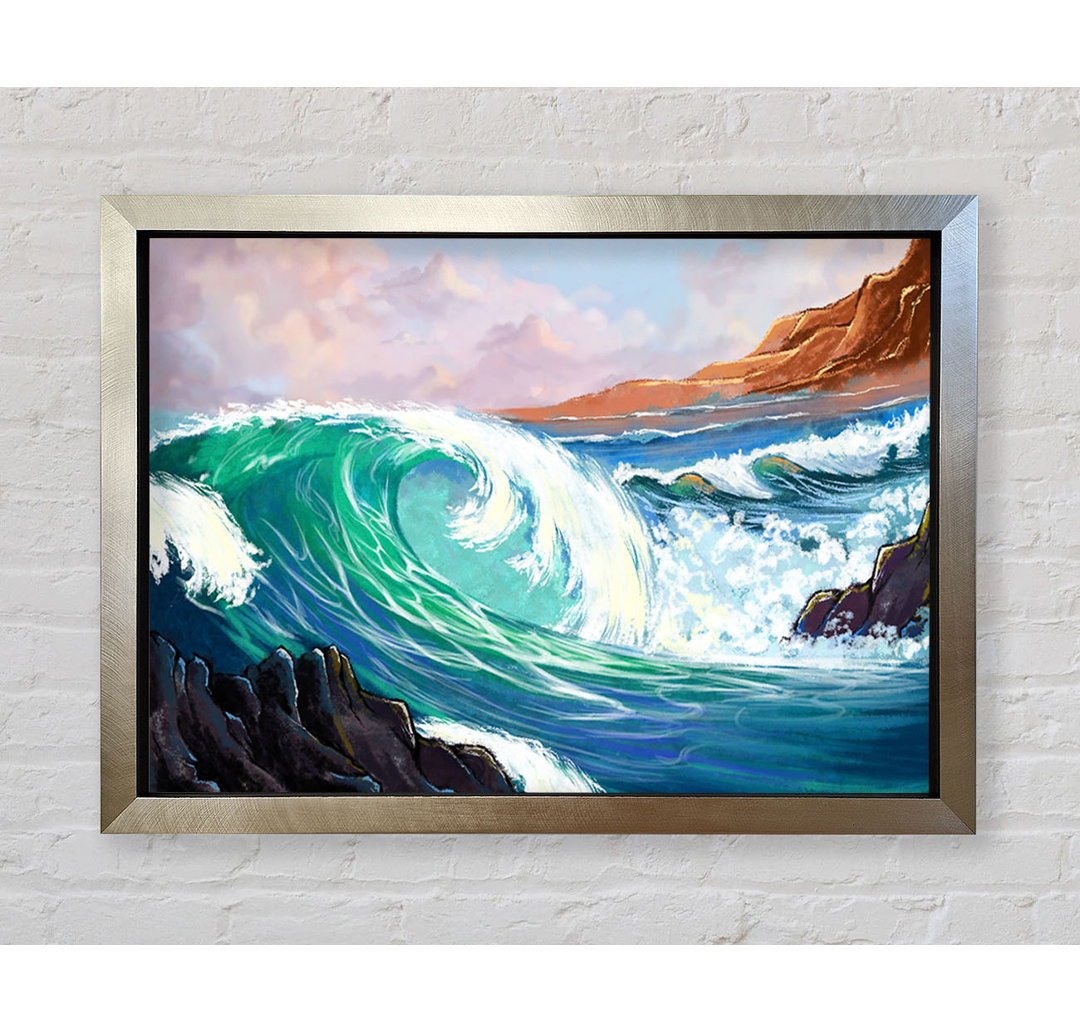 Waves Crashing On The Cliff Rocks - Einzelbildrahmen Kunstdrucke