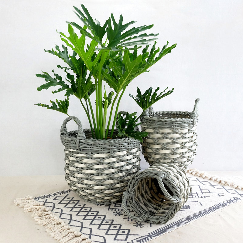 3 rangements gris et beige, tissés à la main, multifonctionnels et d'organisation, robustes avec poignées tissées à 3, beige, pour organiser des articles de maison, attrayants