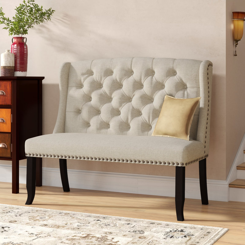 Banc rembourré Aileen, Mélange de lin beige, Mélange de lin