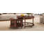Table basse gigogne ronde, six portes décoratives en verre en forme de bambou, pieds rétro perlés, noyer, 31,5 po