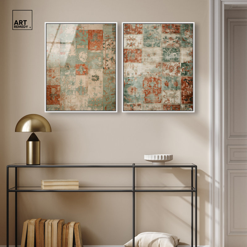 «Ghostly Damask Duo», reproduction d'art sur toile encadrée par Art Remedy, cadre argenté, 20 x 24, H 25 po x l 21 po