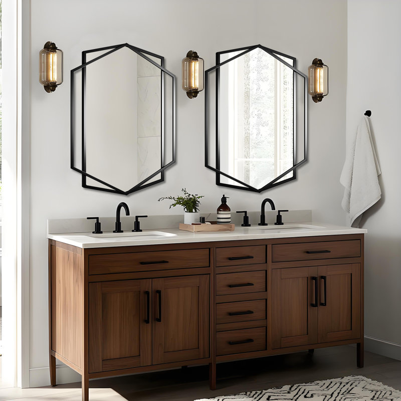 Miroir décoratif mural en métal noir, miroir de meuble-lavabo suspendu, 32 po x 23 po