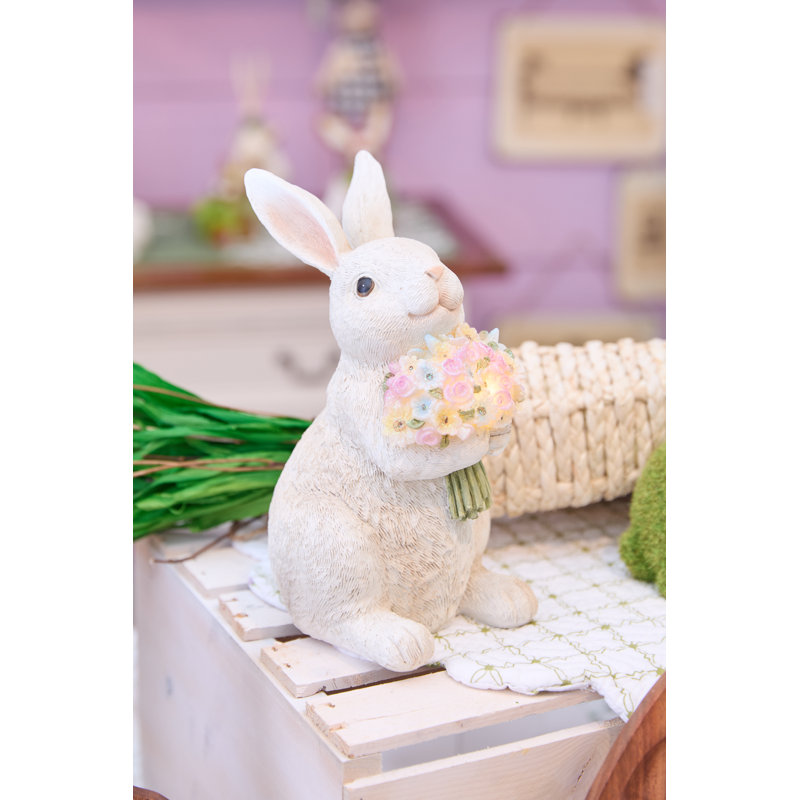 Easter Bunny with Floral Bouquet Lighted Figure