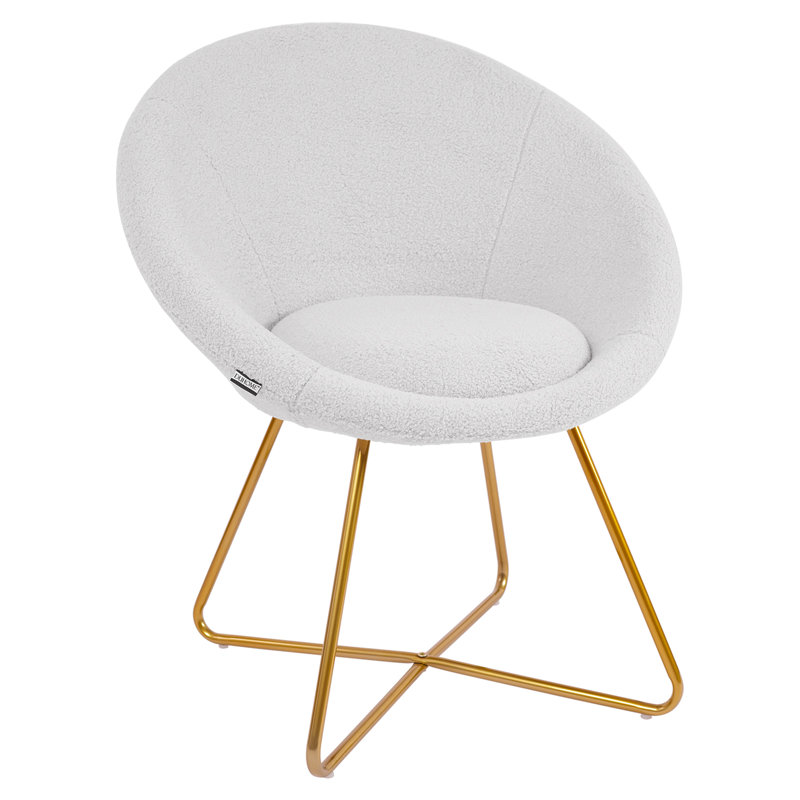Mid-Century Modern Upholstered Round Back Contemporary Style Accent Chair, White Faux Fur