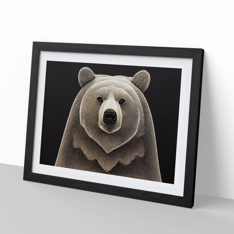 Enthralling Bear - Single Picture Frame Painting, 34cm H x 46cm W x 2cm D, Black 