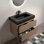 Meuble-lavabo mural noyer brun avec lavabo, grand meuble-lavabo flottant mural pour salle de bain moderne, lavabo une pièce sans drain et robinet, pré-assemblé
