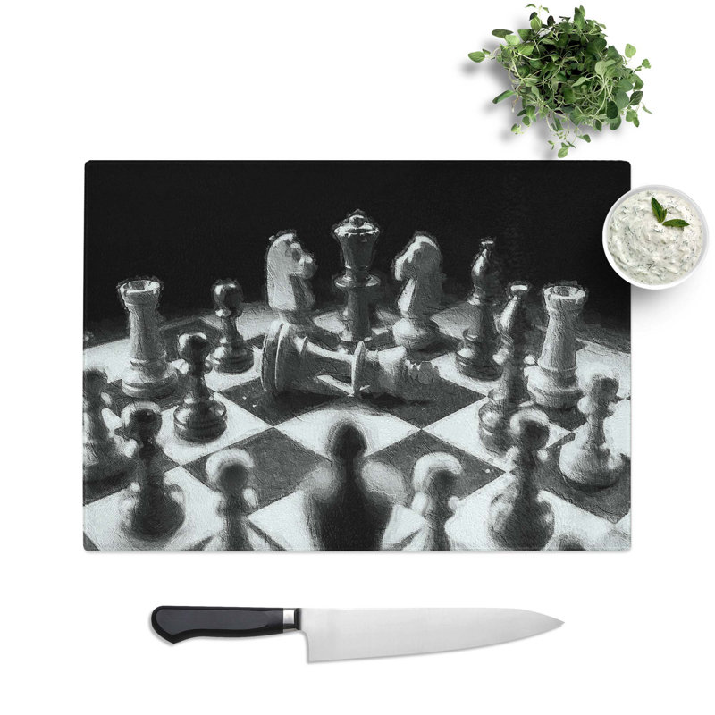 Tempered Glass Chess Checkmate Chopping Board, 28.5 cm W x 20 cm L