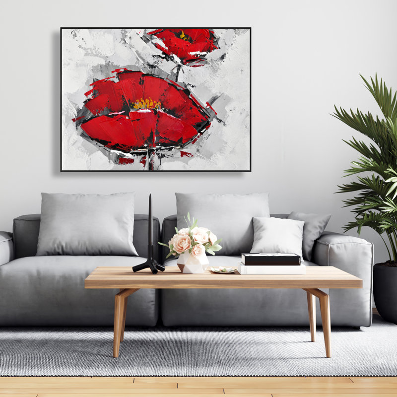 Art texturé sur toile, coquelicots rouges texturés