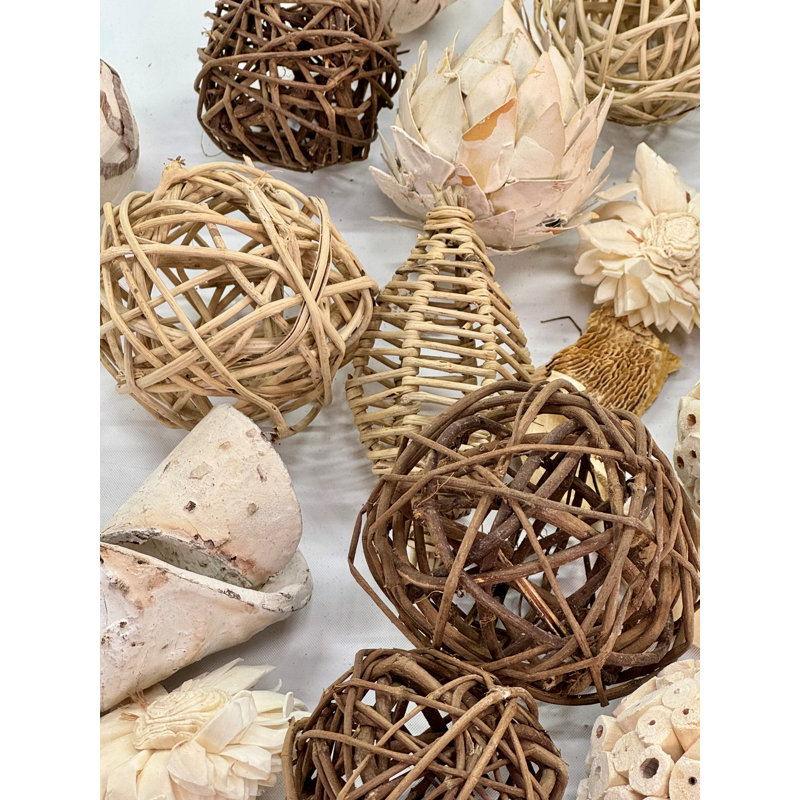 Déco panier, gousses et orbes naturel