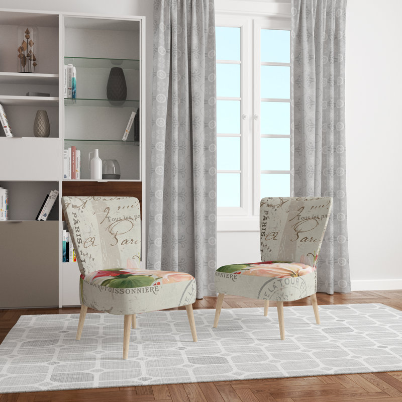 Upholstered Floral Side Chair - Modern floral Accent Chair, Ombre Red Polyester Blend