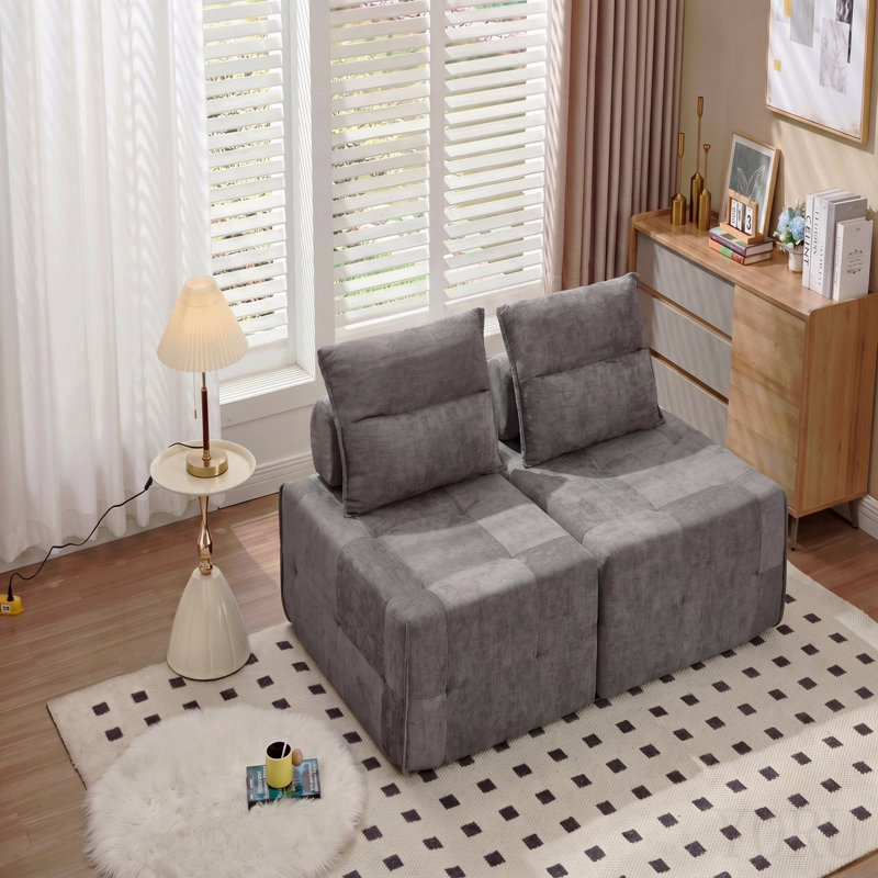 Canapé modulaire à assise profonde avec dossier réglable - Canapé compressé en chenille de 39,37 po pour le salon, la chambre à coucher, le salon (2 pièces), gris.