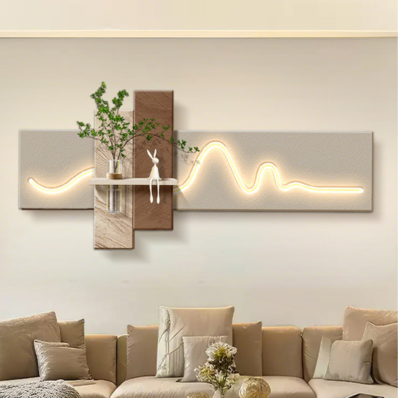 47.24"Cream-Style Three-dimensional Sandstone Decorative Painting With Hydroponic Plants, 10.63" H x 47.24" W x 5.91" D
