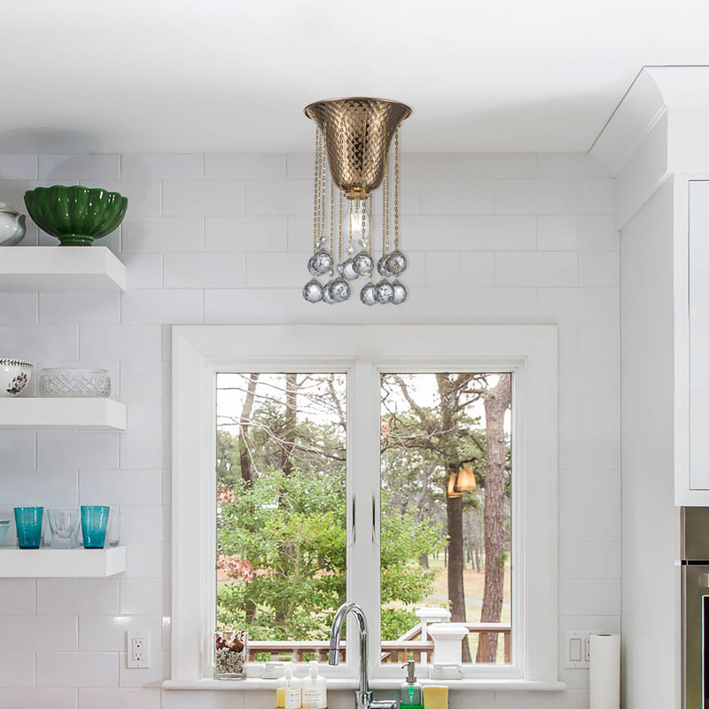 Nora1-Light Glam Flush Mount Ceiling Light with Crystal Accent, Gold