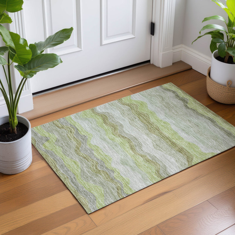 Machine Washable Indoor/Outdoor Lanphear ACN2397 Stripes Rug, Rectangle 1'8" x 2'6"