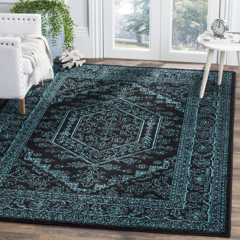 Stromsburg Oriental Area Rug, Black/Teal, Rectangle 155 x 229 cm