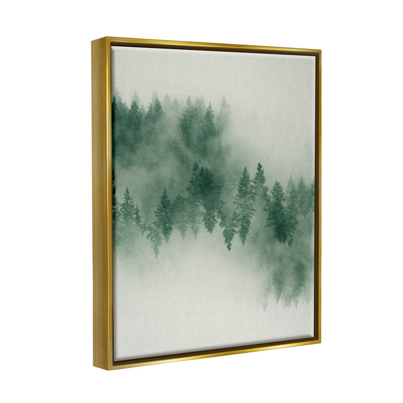 «Surreal foggy forest trees» par Sally Swatland - impression, H 31 po x l 25 po x P 1,7 po, Cadre flottant métallique doré