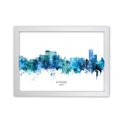 Athens Greece Skyline Blue City Name by Michael Tompsett - Print