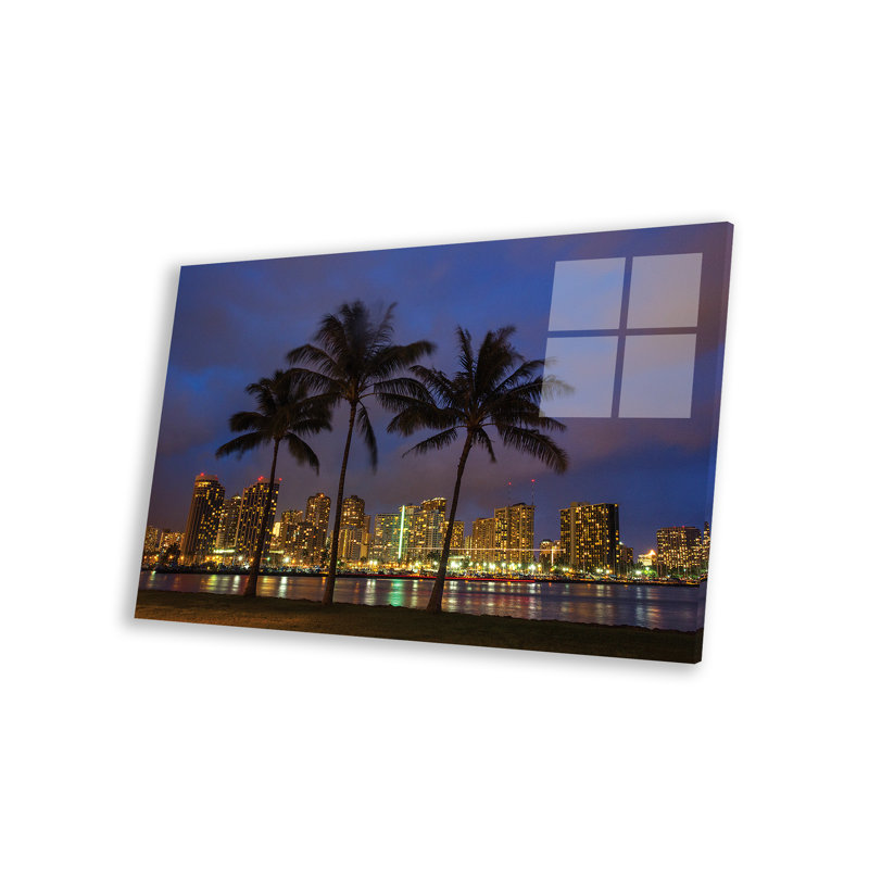 " USA, Hawaii, Honolulu, Palm Trees With The Night Lights Of Honolulu " by Terry Eggers