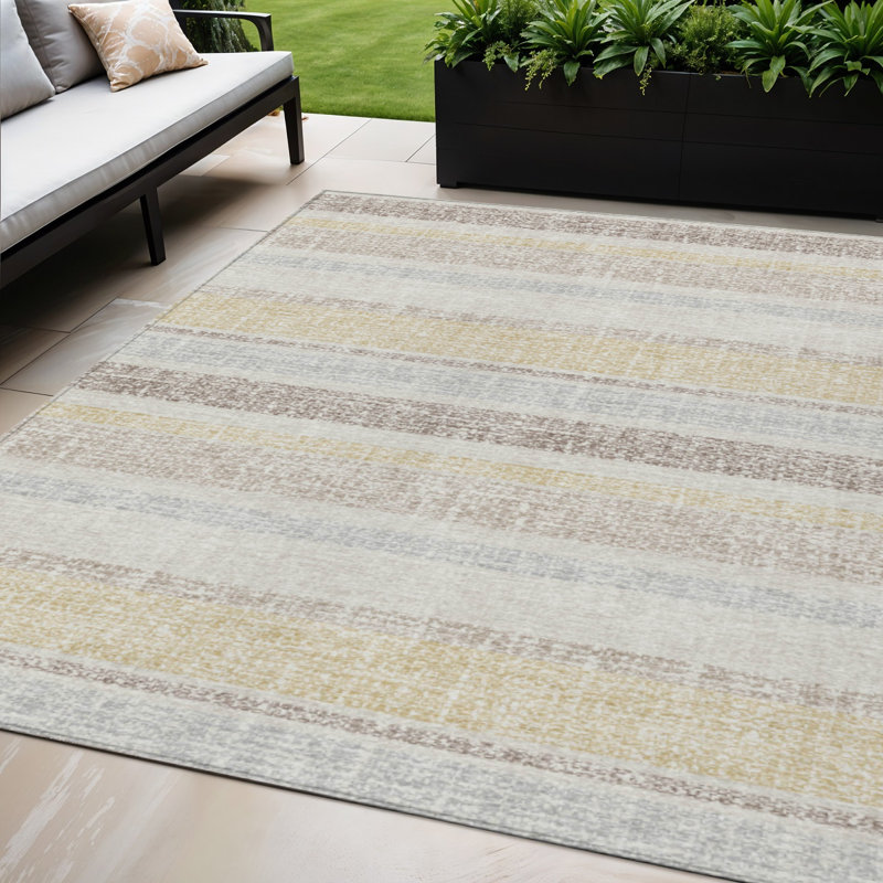 Tapis extérieur lavable rayé ivoire et beige 5 pi x 8 pi