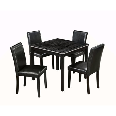 5 Piece Wooden Dining Table Set, Kitchen Table Set With A Square Table And 4 Upholstered Chairs, Wooden Dining Room Table With Crystal Decoration And Chairs Set For Kitchen, Dining Room, Black
