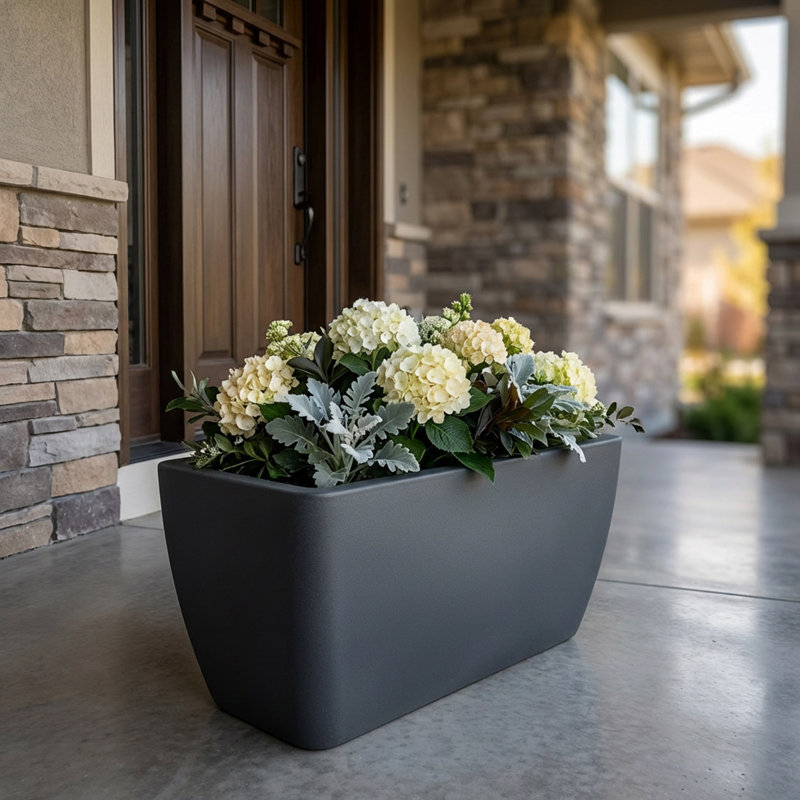 Manhattan 40" Balcony Planter & Pond – Large Outdoor Rectangular Planter Box, Charcoal Stone
