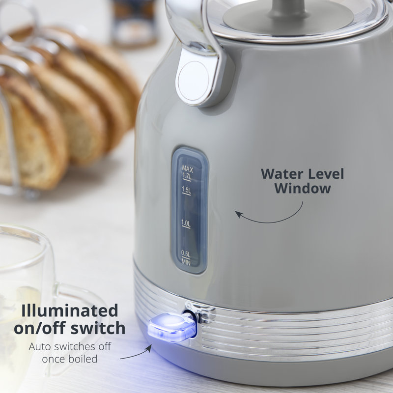 Swan Retro Kitchen Set, 1.7L Rapid Boil Traditional Kettle and 2 Slice Toaster, Non-Slip Feet, Grey