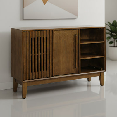 47.3" Sideboard Buffet Cabinet With Storage, Farmhouse Fluted Sideboard With 2 Doors & Solid Wood Feet