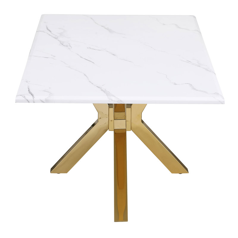 Table basse en acier inoxydable avec plateau en faux marbre doré