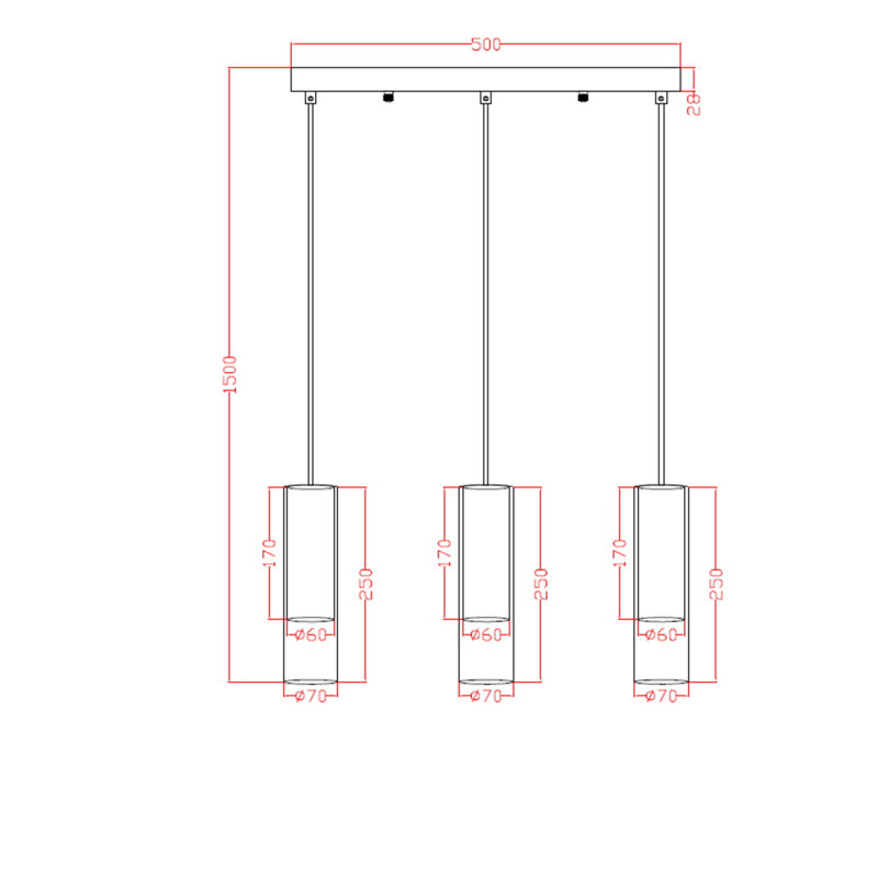 3 - Light Cylinder Pendant, Black