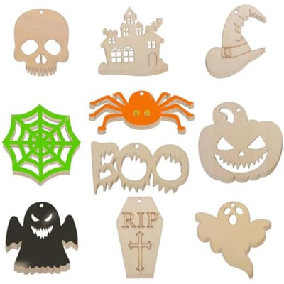 60 pièces découpées en bois vierges brutes pour enfants, costume pour enfants, décoration de chambre à bricoler, cadeau donnant une surprise (Halloween)