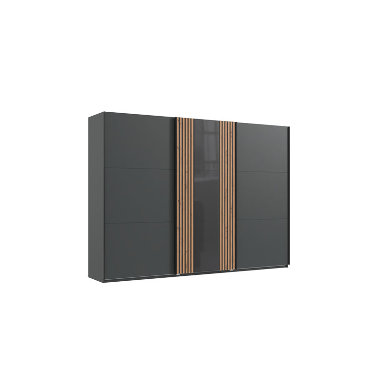 Sahalie 3 Door Manufactured Wood Wardrobe, 216cm H x 300cm W x 65cm D., Yellow/Graphite