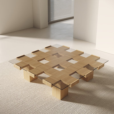 Table basse moderne en bois massif minimaliste.