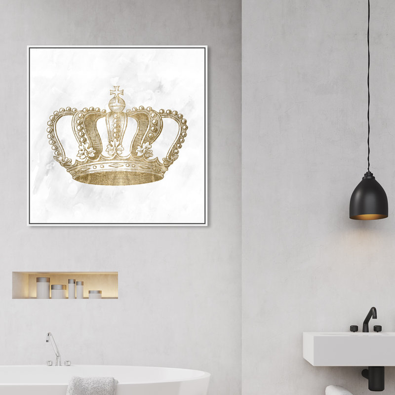 Couronne dorée - reproduction d'impression sur toile tendue, H 30 po x l 30 po, Cadre flottant blanc