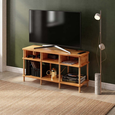 Beverly Hills Solid Wood High TV Stand with Open Shelves – Stylish Storage with Dividers