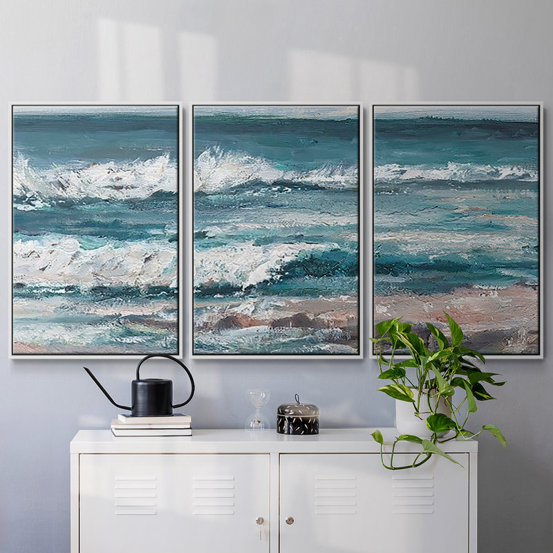 Ocean Breakers I - 3 pièces, reproduction sur toile, Blanc, H 40 po x l 78 po x P 2 po