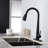 Black Kitchen Faucets With Pull Down Sprayer, Kitchen Sink Faucet With Pull Out Sprayer, Fingerprint Resistant, Single Hole Deck Mount, Single Handle Copper Kitchen Faucet, Matte Black-119337256