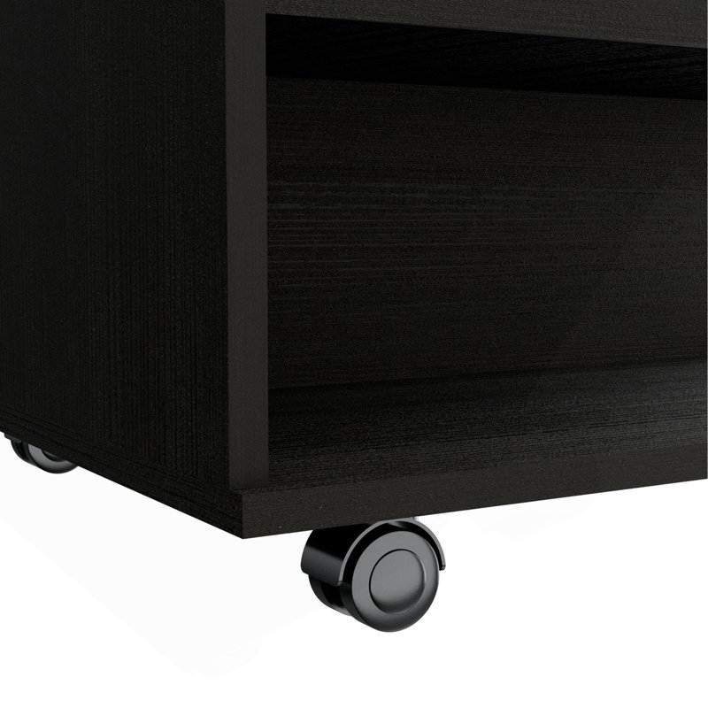 Table basse à plateau relevable H 15,3 po Babel, roulettes, une tablette, noir, salon