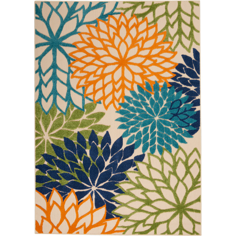 Alsaedi Floral Green/Blue/Orange Indoor/Outdoor Area Rug, Square 5'3"