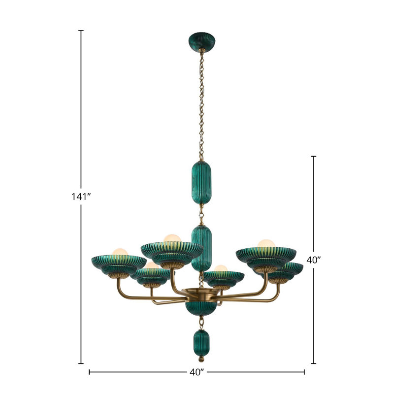 Verde 6 LT True Satin Brass Chandelier Kalco