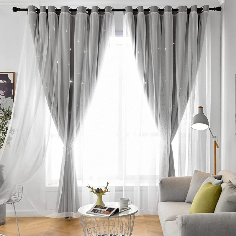 Eurielle Room Darkening Curtain Pair, Gray/White
