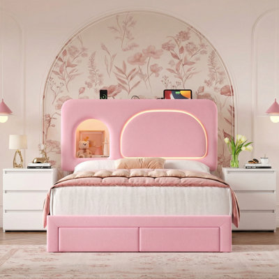 3-Piece Bedroom Sets, Arch Upholstered Storage Bed With Charging Port