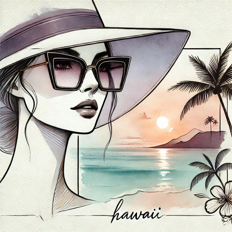 «Hawaiian Sunset Elegance», impression sur toile, H 20 po x l 20 po x P 1,5 po