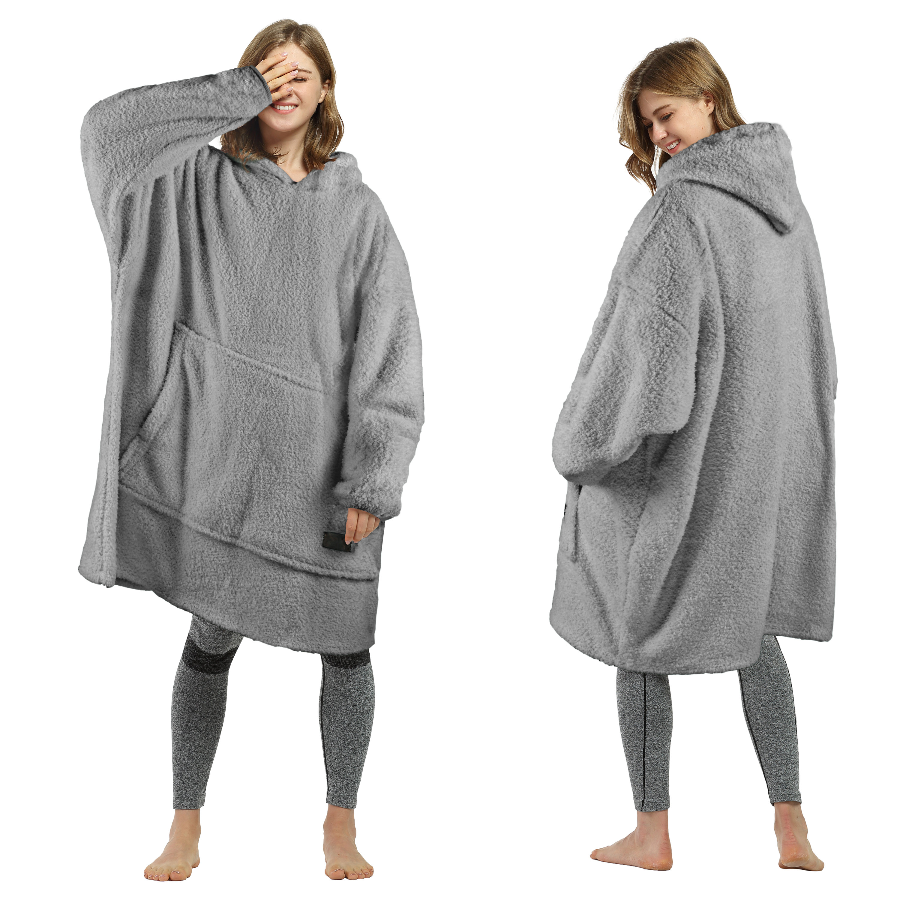 Tirrinia Oversized Sherpa Wearable Blanket Sweatshirt, Ultra Soft Fuzzy  Fleece Hooded Blanket for Women Men