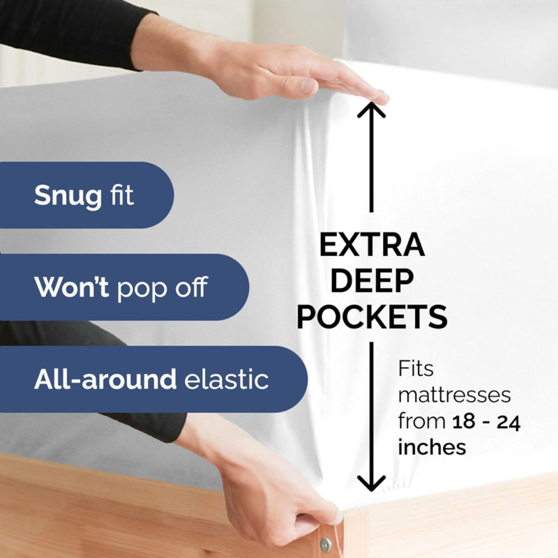 400 Thread Count Cotton Extra Deep Pocket Fitted Sheet - Hotel Luxury Single Fitted Sheet Only - Easily Fits 18" to 24" Mattress