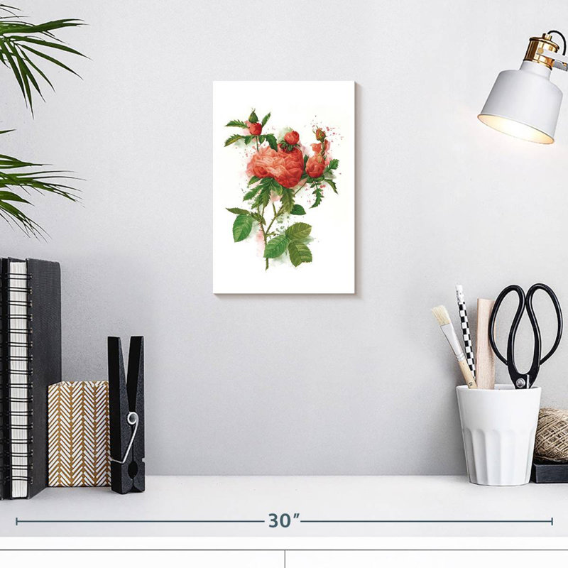 Éclat de branche de rose rouge, H 12 po x l 8 po