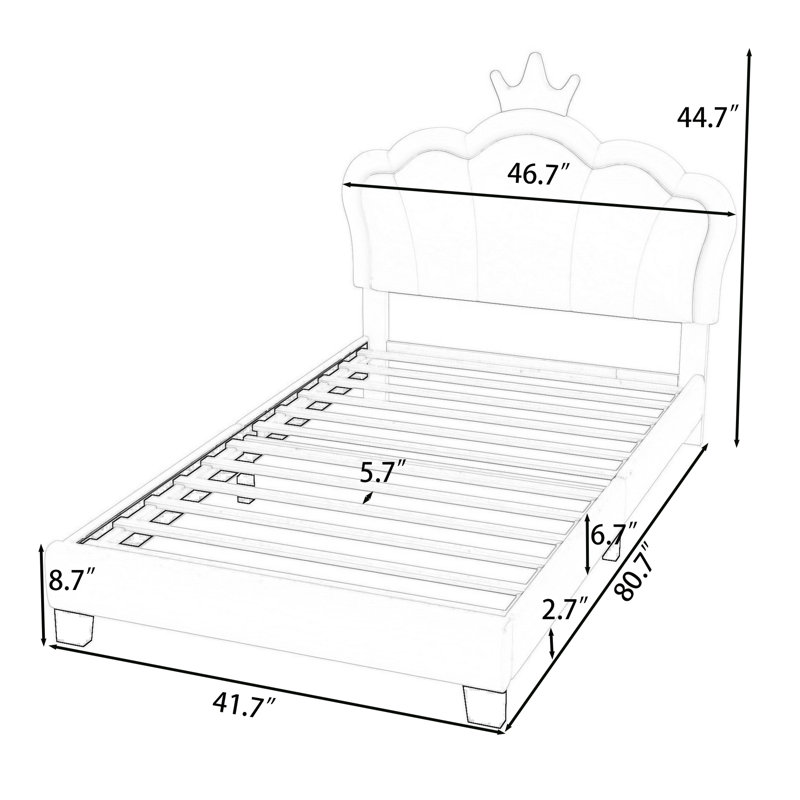 Upholstered Upholstered Princess Bed With Crown Headboard, Twin