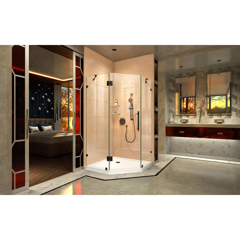 DreamLine Prism Lux 36.31" W x 36.31" D x 72" H Frameless Neo-angle  Shower Enclosure, Matte Black