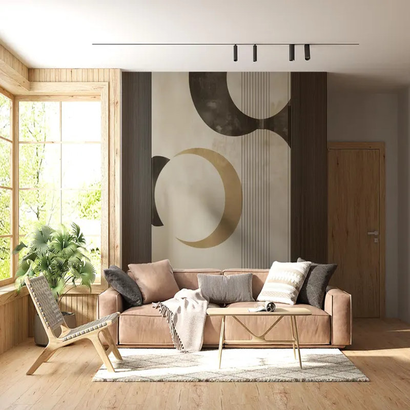 Modern Eclipse – Minimal Geometric Circle Wall Mural, 108'' L x 192'' W