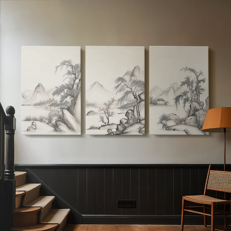 LANDSCAPES Series LII - Toile tendue avec châssis sur mesure - 3 pièces, H 18 po x l 36 po