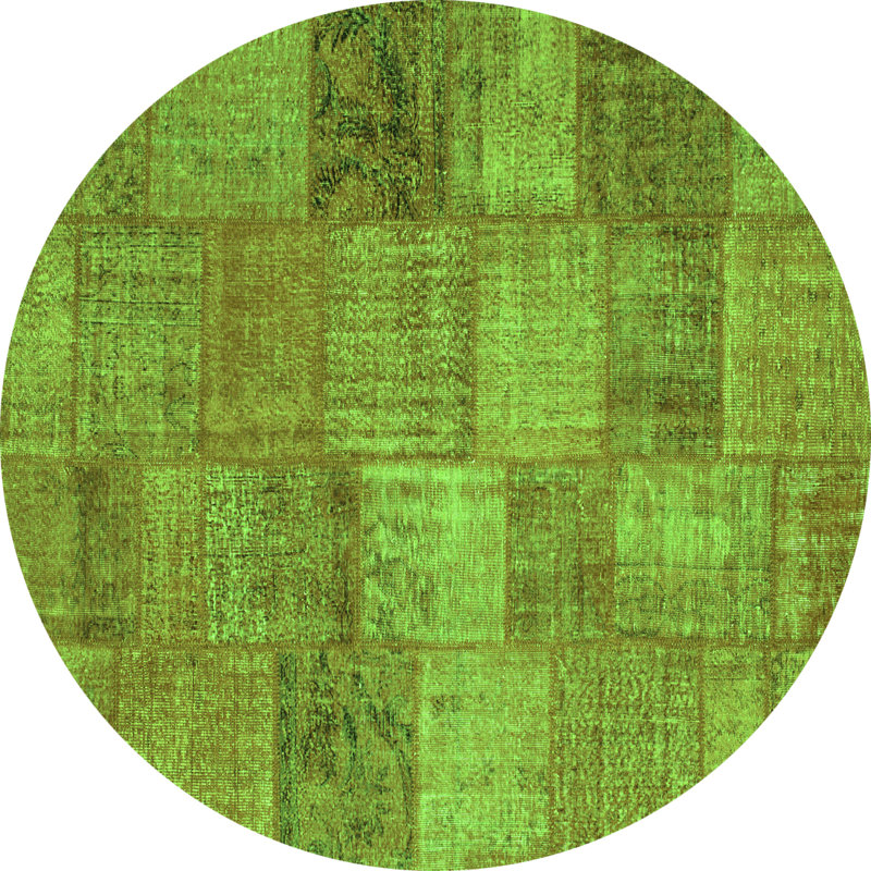 Tapis contemporains vert lavable à la machine 942, Rond 4 pi
